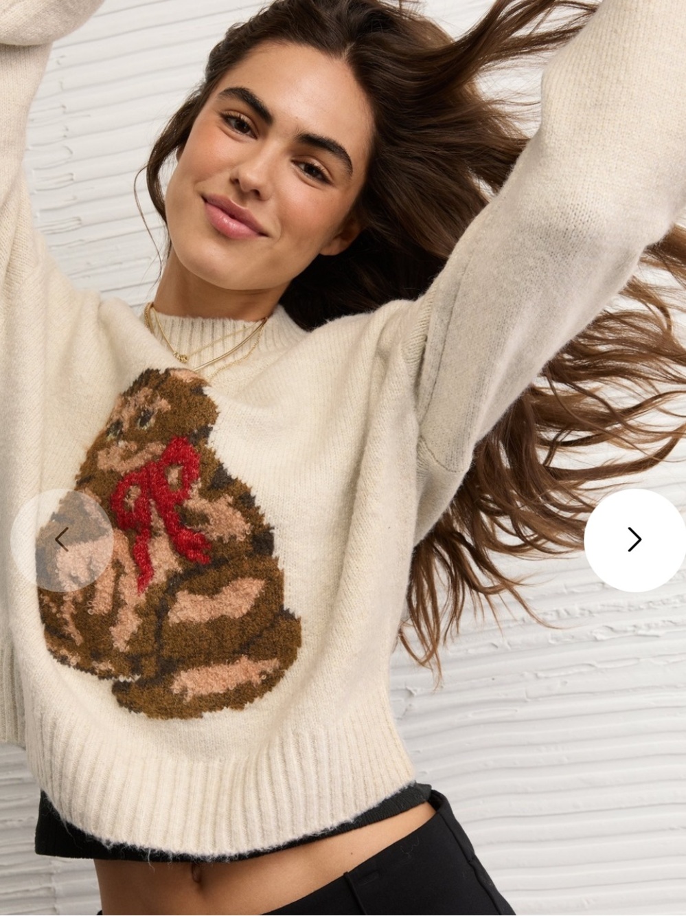 American Eagle Snow Stopper Sweater Brown Cat Graphic Print Large - Picture 4 of 14